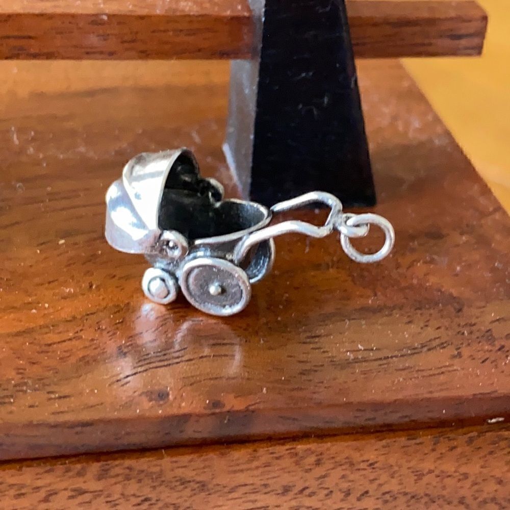 Vintage continental silver baby carriage charm
